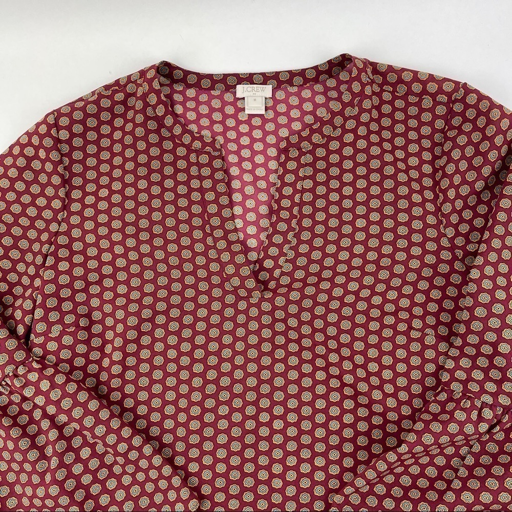 J Crew Blouse Womens Medium Red Blue Yellow Vneck Long Sleeve - Picture 3 of 9